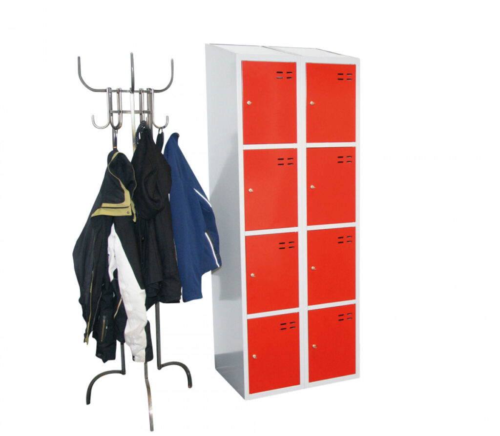 Röd/grå förvaringsskåp med 8-fack
