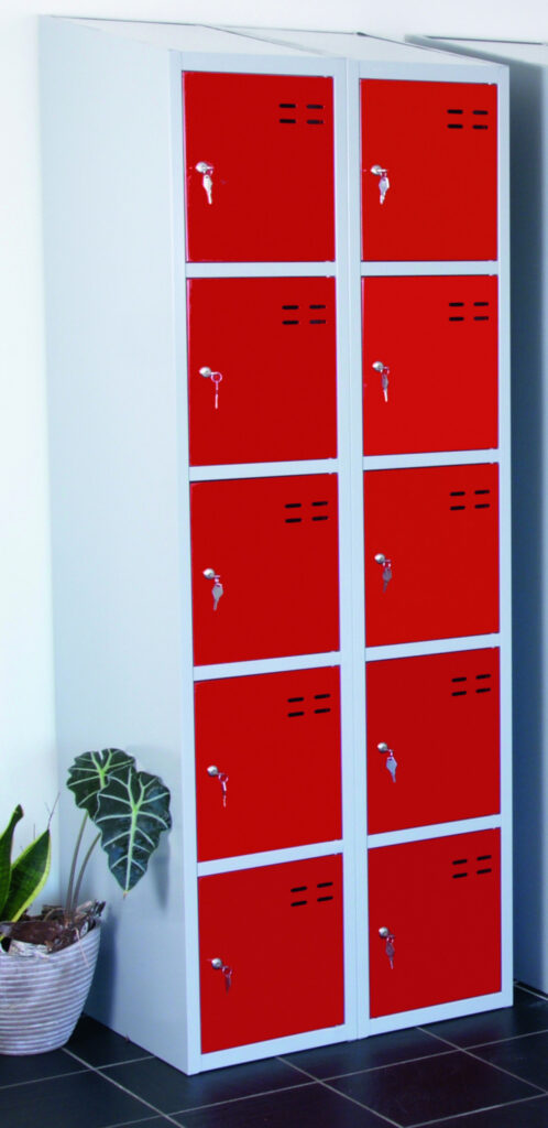 Röd/grå förvaringsskåp med 10-fack