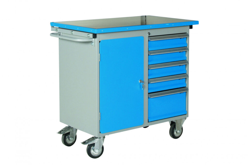 Arbetsstation med 5 lådor och skåp – Vinylskiva